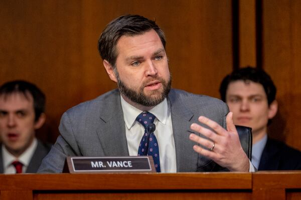 FILE - Sen. J.D. Vance, R-Ohio, speaks during a Senate Banking Committee hearing on Capitol Hill in Washington, March 7, 2023. (AP Photo/Andrew Harnik, File)