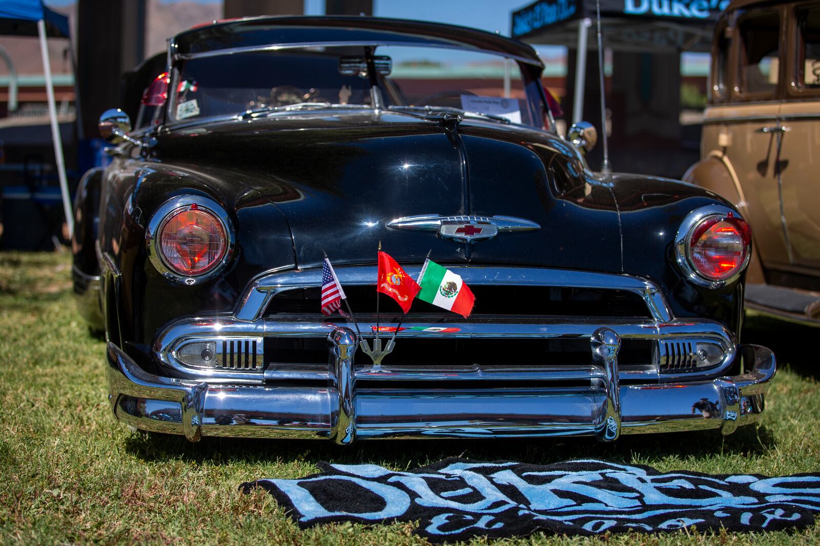 A Chevrolet vintage car is pictured during a lowrider exhibition for the 20th anniversary of Lincoln Park in El Paso, Texas, Sunday, Sept. 22, 2024. (AP Photo/Andrés Leighton)