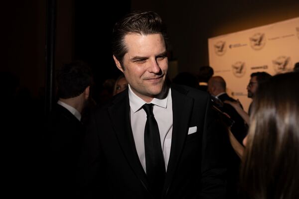 Former Rep. Matt Gaetz, R-Fla., attends the cocktail hour of New York Young Republican Club's annual gala at Cipriani Wall Street, Sunday, Dec. 15, 2024, in New York. (AP Photo/Yuki Iwamura)