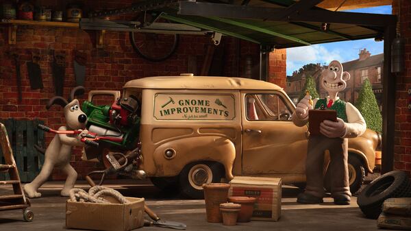 This image released by Netflix shows the characters Gromit, left, and Wallace in a scene from the film "Wallace & Gromit: Vengeance Most Fowl." (Netflix via AP)