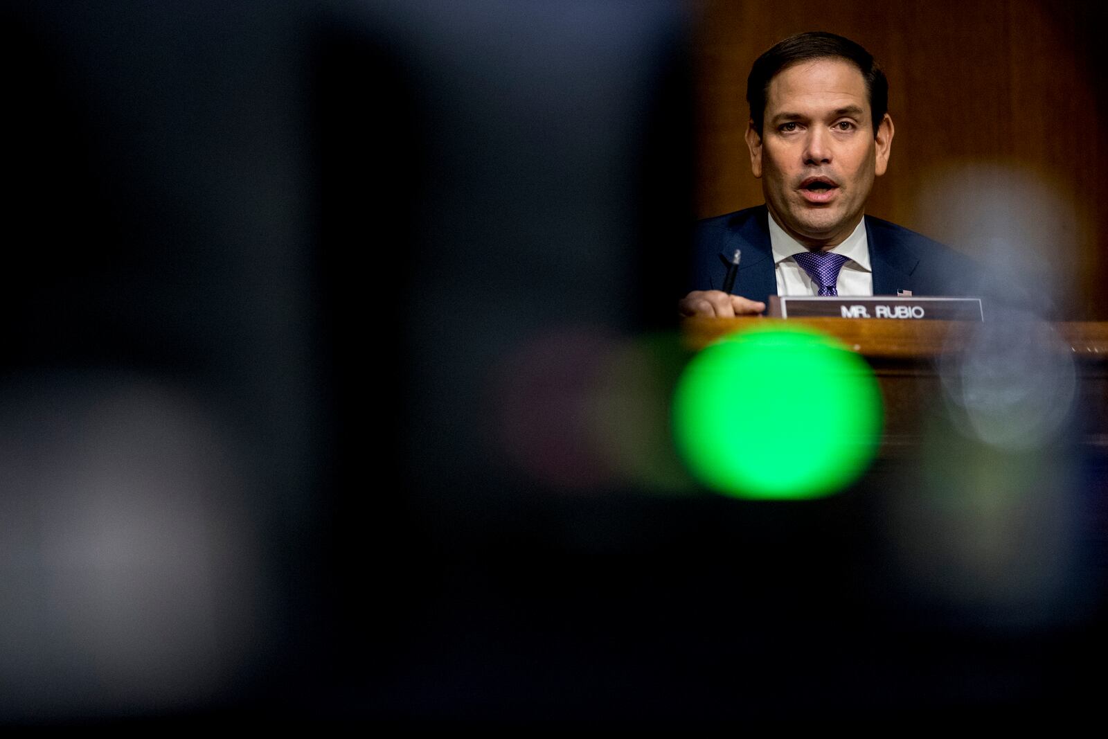 FILE - Sen. Marco Rubio, R-Fla., questions State Department Special Representative for Venezuela Ambassador Elliott Abrams during a Senate Foreign Relations Committee hearing on Capitol Hill in Washington, Aug. 4, 2020. (AP Photo/Andrew Harnik, File)