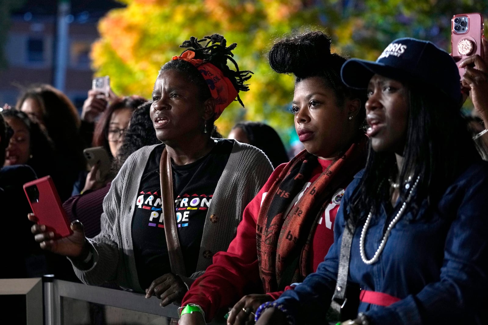 The audience listens as Cedric Richmond speaks during an election night campaign watch party for Democratic presidential nominee Vice President Kamala Harris, Wednesday, Nov. 6, 2024, on the campus of Howard University in Washington. (AP Photo/Susan Walsh)