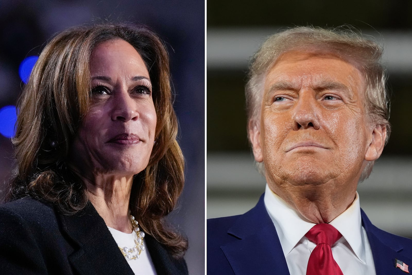 This combination of file photos shows Democratic presidential nominee Vice President Kamala Harris, left, speaking at a campaign rally in Charlotte, N.C., on Sept. 12, 2024, 2024, and Republican presidential nominee former President Donald Trump speaking a campaign rall (AP Photo)