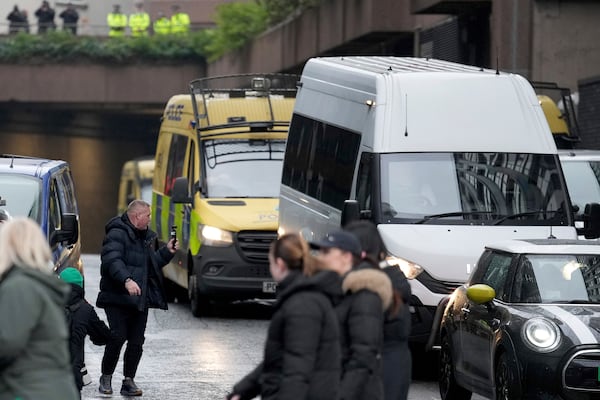 An escorted prison van believed to contain Axel Rudakubana leaves Liverpool Crown Court in Liverpool, England, Monday, Jan. 20, 2025 where Rudakubana is charged with killing three girls and wounding 10 other people in a stabbing rampage at a Taylor Swift-themed dance class in England last summer.(AP Photo/Jon Super)