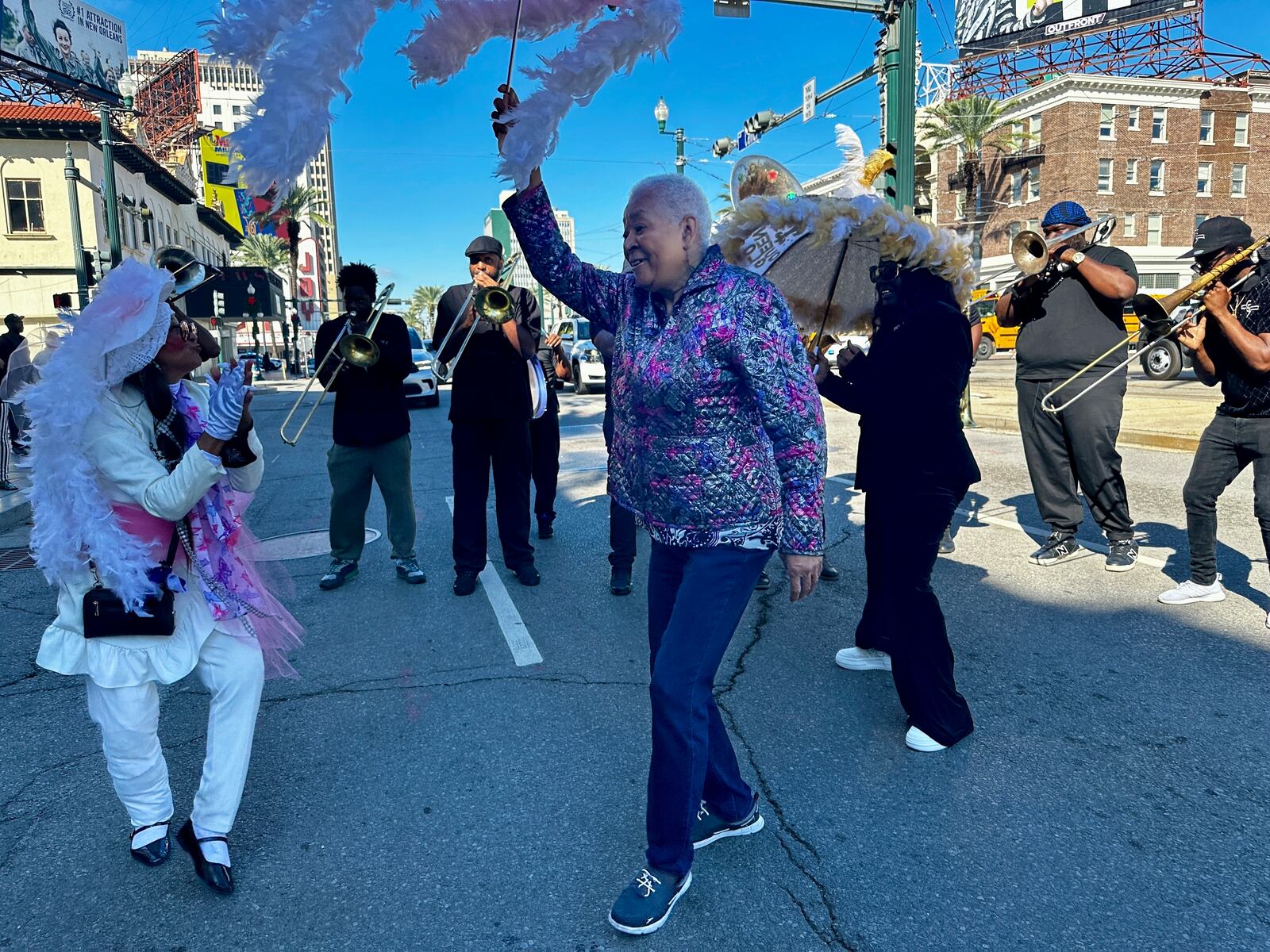 Civil rights activist Dorotha Dodie Smith-Simmons celebrates the sixty-four year anniversary of the New Orleans Four desegregating schools, Thursday, Nov. 14, 2024 in New Orleans. (AP Photo/Stephen Smith)