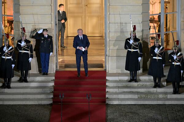 France's newly appointed Prime Minister Francois Bayrou looks on after the handover ceremony at the Hotel Matignon , the Prime Minister residence, in Paris, Friday Dec. 13, 2024.( Bertrand Guay/ Pool via AP)