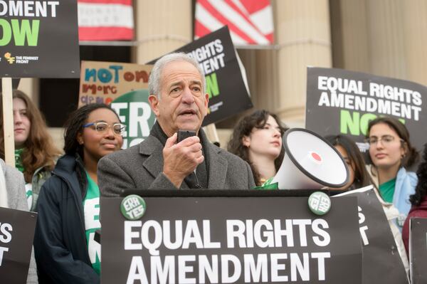 American Constitution Society President and former Senator Russell Feingold speaks during a rally in front of the National Archives to highlight President Joe Biden's decision to declare the Equal Rights Amendment (ERA) as the 28th Amendment to the United States Constitution, Friday, Jan. 17, 2025, in Washington. (AP Photo/Rod Lamkey, Jr.)