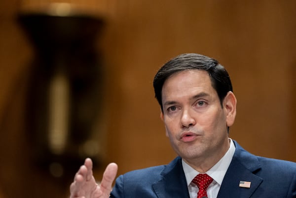 Sen. Marco Rubio, R-Fla., President-elect Donald Trump's choice to be Secretary of State, appears before the Senate Foreign Relations Committee for his confirmation hearing, at the Capitol in Washington, Wednesday, Jan. 15, 2025. (AP Photo/Alex Brandon)