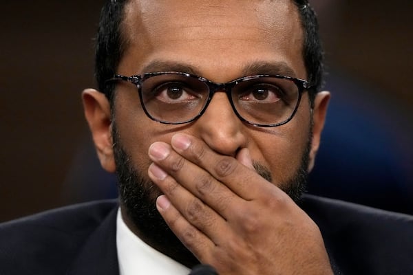 Kash Patel, President Donald Trump's choice to be director of the FBI, appears before the Senate Judiciary Committee for his confirmation hearing, at the Capitol in Washington, Thursday, Jan. 30, 2025. (AP Photo/Ben Curtis)