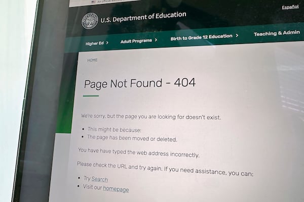 This U.S. Department of Education website page is seen on Jan. 24, 2025 in Washington. (AP Photo/Alex Brandon, File)