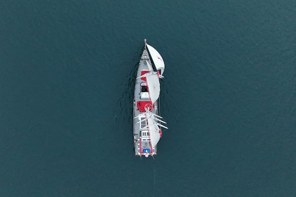 The sailboat 'Grain de Sail II' sails off Saint Malo, western France, Nov. 6, 2024. (AP Photo/Thibault Camus)