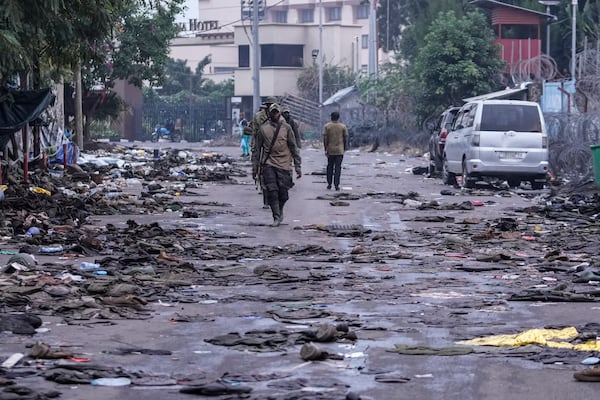 M23 rebels patrol the streets of Goma, Democratic Republic of the Congo, Wednesday, Jan. 29, 2025. (AP Photo/Brian Inganga)