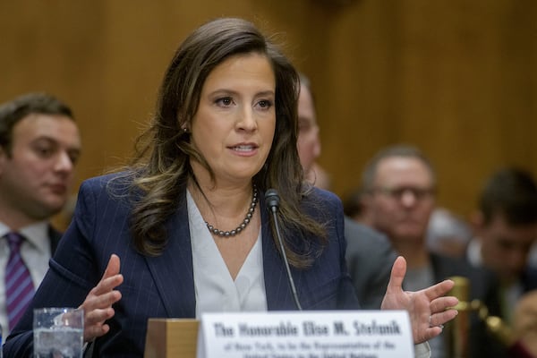 Rep. Elise Stefanik, R-N.Y., President Donald Trump's nominee to be the United Nations Ambassador, testifies during a Senate Committee on Foreign Relations hearing for her pending confirmation on Capitol Hill, Tuesday, Jan. 21, 2025, in Washington. (AP Photo/Rod Lamkey, Jr.)