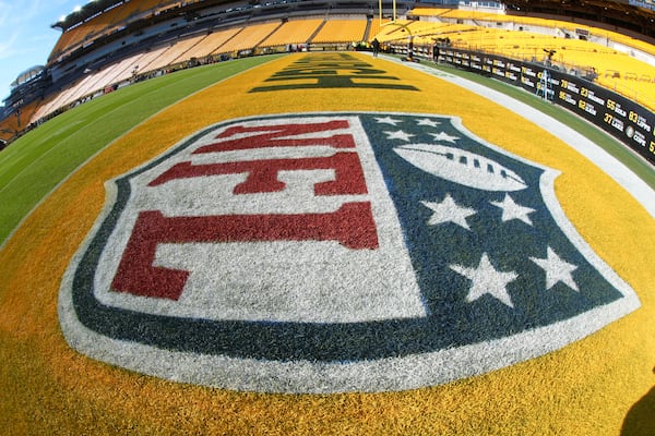 FILE - An NFL logo is pictured before an NFL football game between the Cleveland Browns and the Pittsburgh Steelers in Pittsburgh, Dec. 8, 2024. (AP Photo/Gene J. Puskar, File)