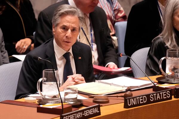 US Secretary of State Antony Blinken addresses the United Nations Security Council on Sudan, Thursday, Dec. 19, 2024. (AP Photo/Richard Drew)