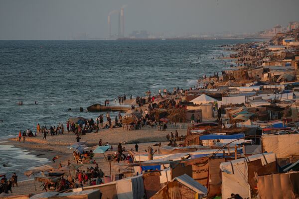 FILE - Tents are crammed together in a displaced Palestinians camp along the beach of Deir al-Balah, central Gaza Strip, on Oct. 9, 2024. (AP Photo/Abdel Kareem Hana, File)