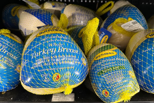 Frozen whole turkey breast is displayed at a Walmart store in Milford, Conn., on Saturday, Nov. 16, 2024. (AP Photo/Peter Morgan)