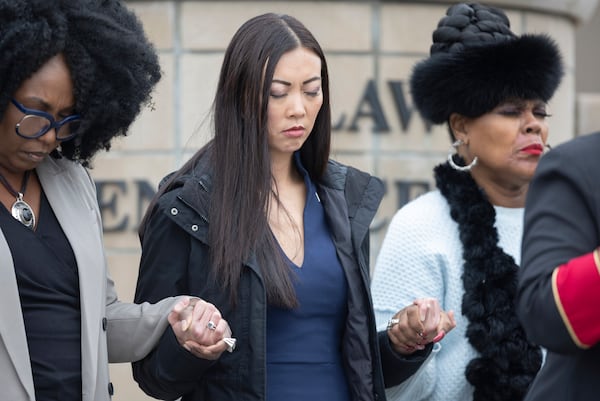 Wichita mayor Lily Wu takes part in a prayer vigil in Wichita, Kan., on Thursday, Jan. 30, 2025, for those affected by the crash of American Airlines flight 5342 near Washington the day before. (AP Photo/Travis Heying)