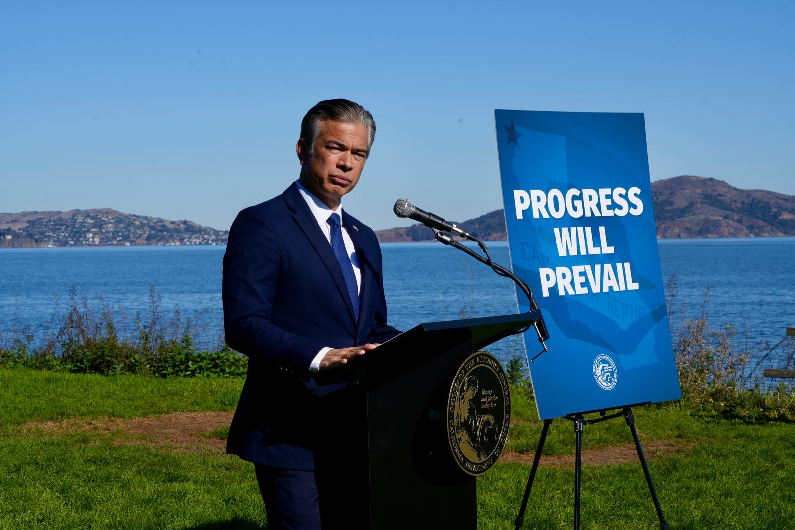 California Attorney General Rob Bonta speaks at a news conference in San Francisco on Thursday, Nov. 7, 2024. (AP Photo/Terry Chea)