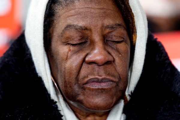 Carol Frazier, mother of Demetrius Frazier, pleads publicly Tuesday, Jan. 28, 2025, in Lansing, Mich., to Gov. Gretchen Whitmer to bring home her son Demetrius, a Detroit man convicted of rape and a separate murder of a 14-year-old in the early 1990s, who was serving a life sentence when he was charged with another murder in Alabama and is scheduled to be executed there Feb. 6. (Jake May/MLive.com/The Flint Journal via AP)