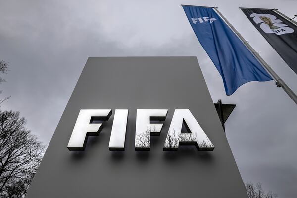 A sign of the soccer association FIFA is seen at the headquarters in Zurich, Switzerland, Wednesday, Dec. 11, 2024. (Michael Buholzer/Keystone via AP)