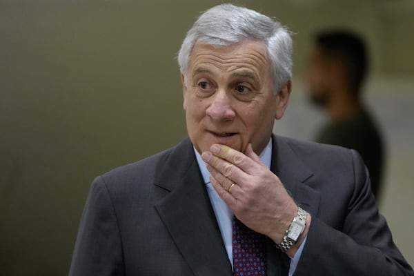 Italian Foreign Minister Antonio Tajani, arrives to attend a press conference at the Italian embassy in Baabda, east of Beirut, Lebanon, Friday, Jan. 10, 2025. (AP Photo/Hussein Malla)