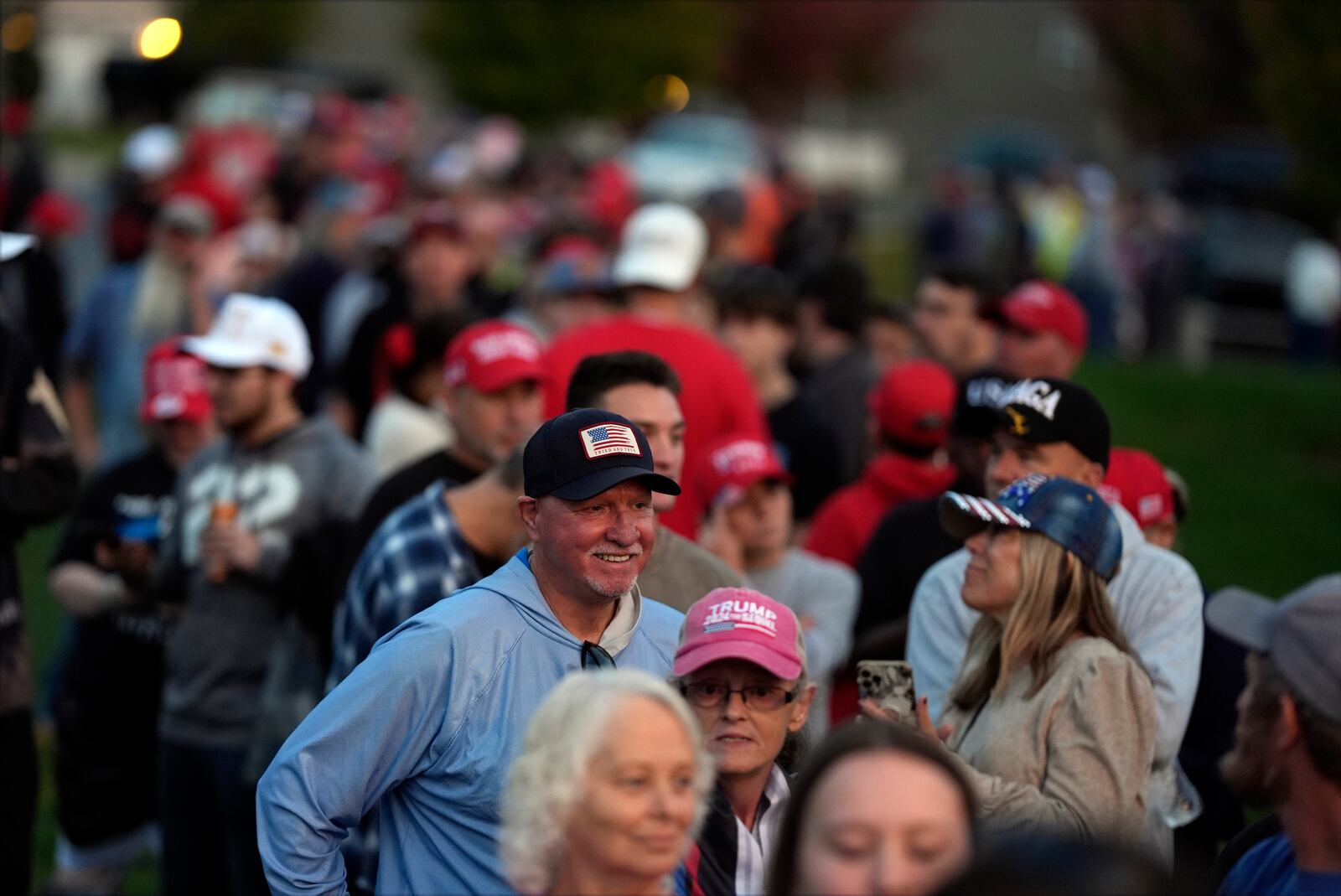 Supporters arrive before Republican presidential nominee former President Donald Trump speaks at a campaign rally in Gastonia, N.C., Saturday, Nov. 2, 2024. (AP Photo/Chris Carlson)