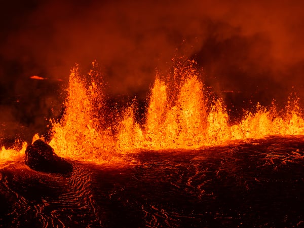 A new volcanic eruption that started on the Reykjanes Peninsula in Iceland, Wednesday, Nov.20, 2024. (AP Photo/Marco di Marco)