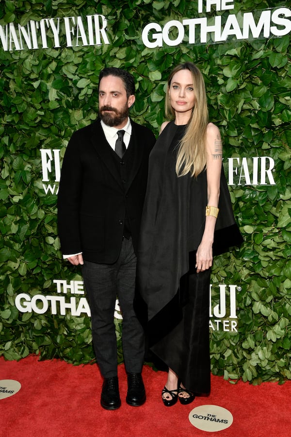 Pablo Larrain, left, and Angelina Jolie attend The Gothams Film Awards at Cipriani Wall Street on Monday, Dec. 2, 2024, in New York. (Photo by Evan Agostini/Invision/AP)