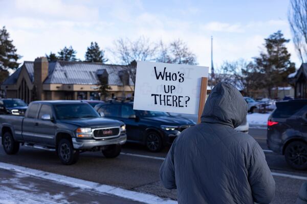 Park City Ski Patrol strike requesting livable wages in Park City, Utah, Tuesday, Jan 7. 2025. (AP Photo/Melissa Majchrzak)