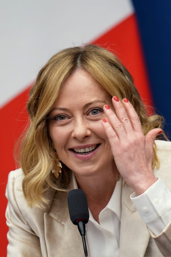 Italian Premier Giorgia Meloni holds the 2024 year-end press conference, in Rome, Thursday, Jan. 9, 2025. (AP Photo/Alessandra Tarantino)