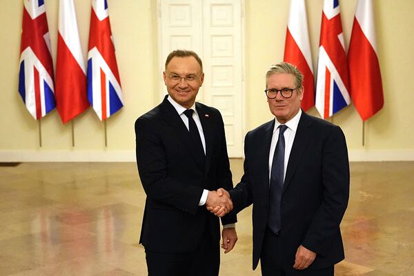 Britain's Prime Minister Keir Starmer and Polish President Andrzej Duda, left, meet in Warsaw, Friday, Jan. 17, 2025. (AP Photo/Czarek Sokolowski)