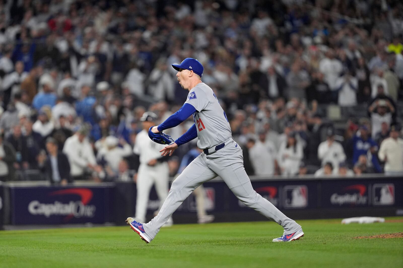 Los Angeles Dodgers pitcher Walker Buehler celebrates after the Dodgers beat the New York Yankees in Game 5 to win the baseball World Series, Wednesday, Oct. 30, 2024, in New York. (AP Photo/Godofredo A. Vásquez)