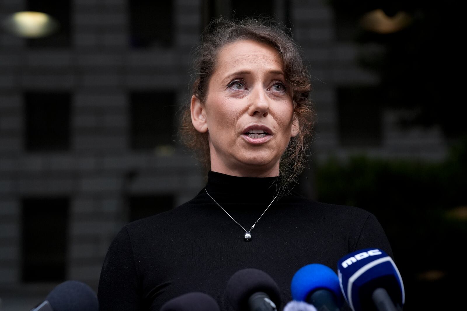 Anamaria Baralt, niece of Jose Menendez, speaks during a press conference to announce developments on the case of brothers Erik and Lyle Menendez, Wednesday, Oct. 16, 2024, in Los Angeles. (AP Photo/Damian Dovarganes)