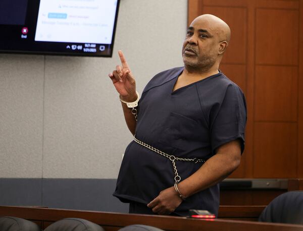 Duane “Keffe D” Davis appears in court for a hearing on a motion to dismiss charges for his involvement in the 1996 killing of rapper Tupac Shakur, Tuesday, Jan. 21, 2025 in Las Vegas. (Ethan Miller/Pool Photo via AP)