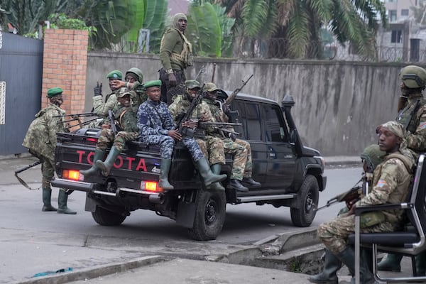 M23 rebels patrol the streets of Goma, Democratic Republic of the Congo, Wednesday, Jan. 29, 2025. (AP Photo/Brian Inganga)