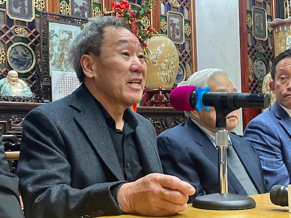 Great-grandson of Wong Kim Ark, Norman Wong, talks during a news conference in the Chinatown district of San Francisco on Friday, Jan. 24, 2025. (AP Photo/Haven Daley)