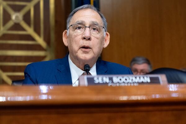 Senate Agriculture, Nutrition, and Forestry Committee Chair Sen. John Boozman, R-Ark., speaks to Brooke Rollins during a committee hearing on her nomination for Secretary of Agriculture, Thursday, Jan. 23, 2025, in Washington. (AP Photo/Jacquelyn Martin)