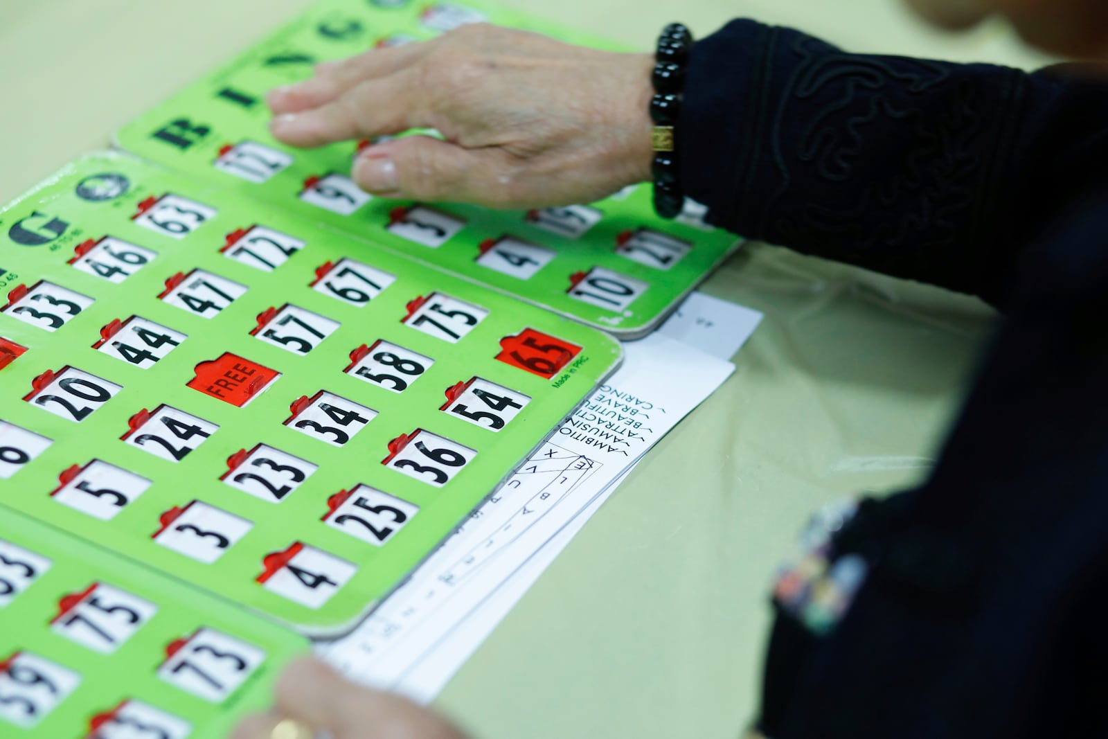 A woman plays Bingo at Sunshine Adult Day Center in Bergenfield, N.J., Monday, Aug. 26, 2024. (AP Photo/Kena Betancur)