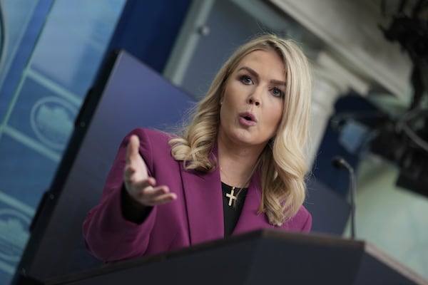 White House press secretary Karoline Leavitt speaks at the daily briefing at the White House in Washington Tuesday, Jan. 28, 2025. (AP Photo/Ben Curtis)