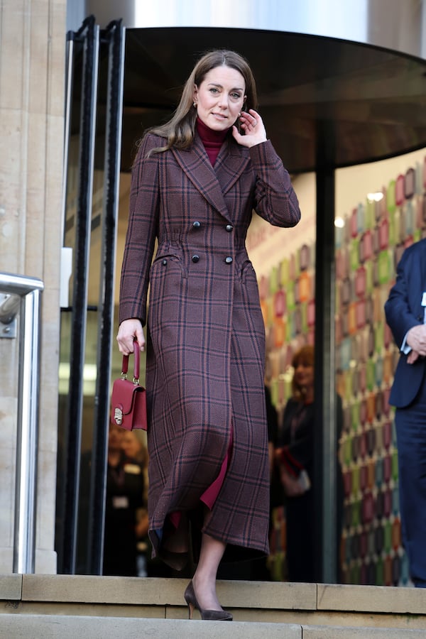 Britain's Princess Kate leaves after visiting to The Royal Marsden Hospital, where she received her cancer treatment, in London, Tuesday Jan. 14, 2025 in London, England. (Chris Jackson/Pool Photo via AP)