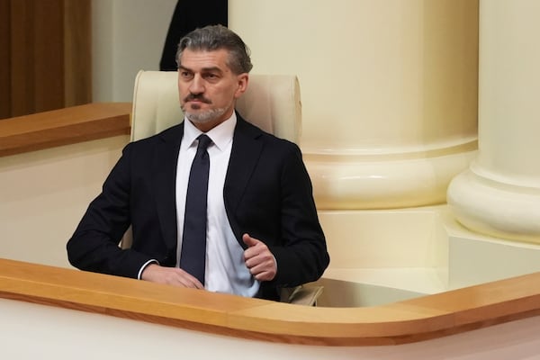 Georgian president-elect Mikheil Kavelashvili attends a Georgian parliament session in Tbilisi, Georgia, Saturday. Dec. 14, 2024. (AP Photo)