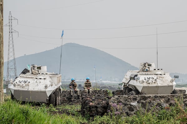 UN troops deploy outside Goma, Democratic Republic of the Congo, Friday, Jan. 24, 2025, as M23 rebels are reported to close in on the town. (AP Photo/Moses Sawasawa)