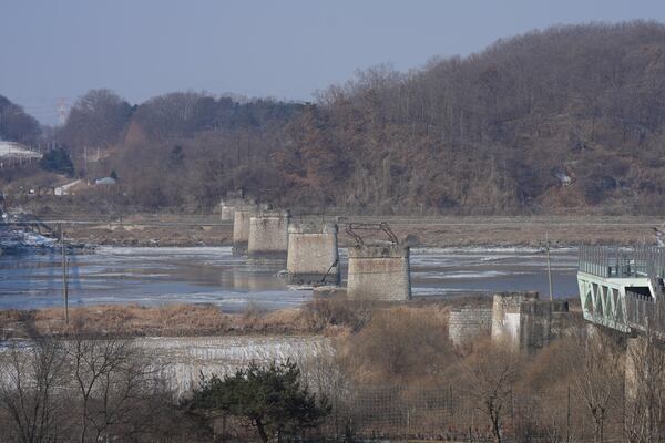 The bridge that was destroyed during the Korean War, is seen in Paju, South Korea, Wednesday, Jan. 29, 2025. (AP Photo/Lee Jin-man)