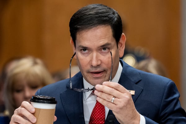 Sen. Marco Rubio, R-Fla., President-elect Donald Trump's choice to be Secretary of State, appears before the Senate Foreign Relations Committee for his confirmation hearing, at the Capitol in Washington, Wednesday, Jan. 15, 2025. (AP Photo/Alex Brandon)