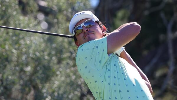 Nico Echavarria drives from the second tee during the final final round of the RSM Classic golf tournament, Sunday, Nov. 24, 2024, in St. Simons Island, Ga. (AP Photo/Gary McCullough)