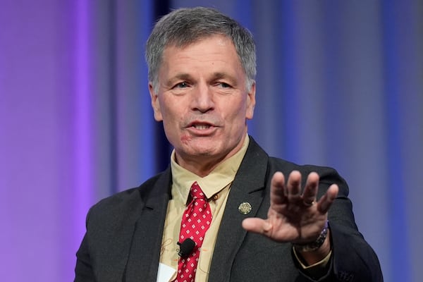 FILE - Wyoming Gov. Mark Gordon speaks at the 2024 summer meeting of the National Governors Association, July 11, 2024, in Salt Lake City. (AP Photo/Rick Bowmer, File)