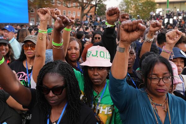 Supporters react as Vice President Kamala Harris delivers a concession speech after the 2024 presidential election, Wednesday, Nov. 6, 2024, on the campus of Howard University in Washington. (AP Photo/Jacquelyn Martin)