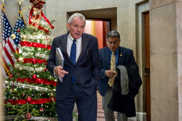 Rep. David Schweikert, R-Ariz., arrives for a meeting with Speaker of the House Mike Johnson, R-La., at the Capitol in Washington, Friday, Dec. 20, 2024. (AP Photo/J. Scott Applewhite)