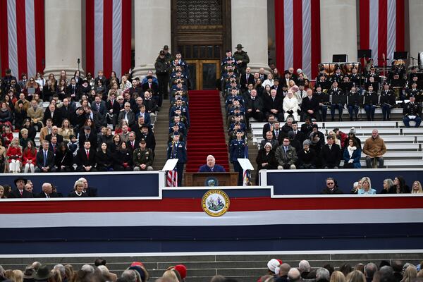 West Virginia Governor Patrick Morrisey speaks following his swearing in at the state capitol in Charleston, W.Va., on Monday, Jan. 13, 2025. (AP Photo/Chris Jackson)